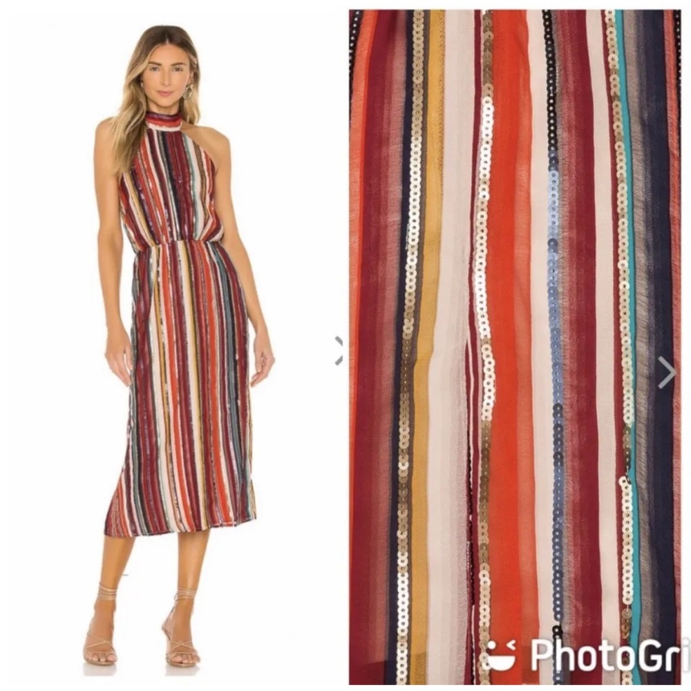 NWT HOUSE OF HARLOW 1960 X REVOLVE RAFAELA MIDI DRESS RED MULTI STRIPE Small
